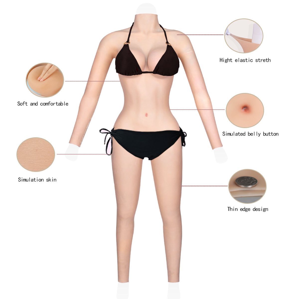 Crossdresser Whole-body Suits with Fake Boobs Silicone Breast Forms with Fake Vagina for Trans Cosplay Drag Queen Silicone Breastplate