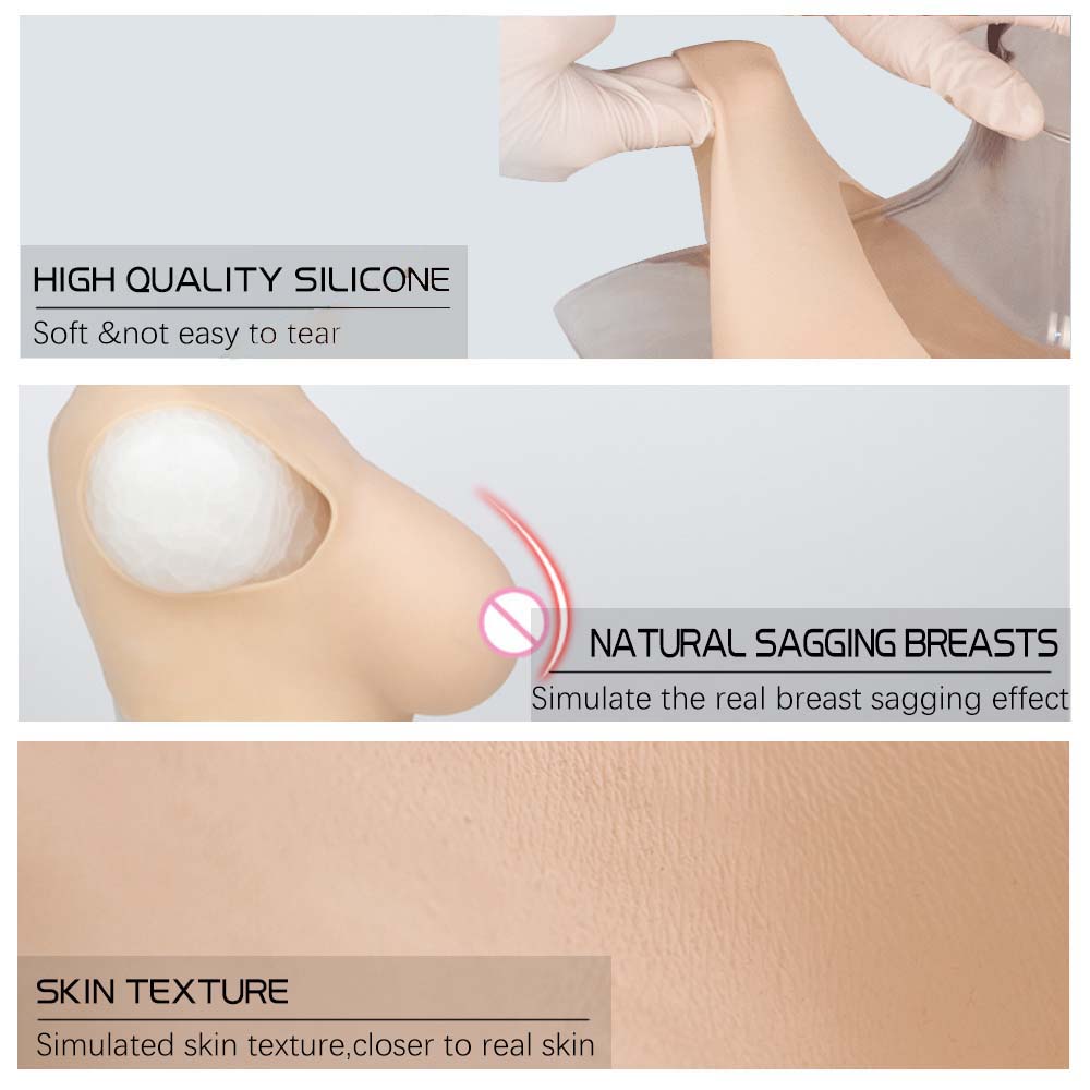GorgeousU Crew Neck Realistic Silicone Breast Forms C to G Artificial Fake Boobs for Crossdresser Cosplay Trans