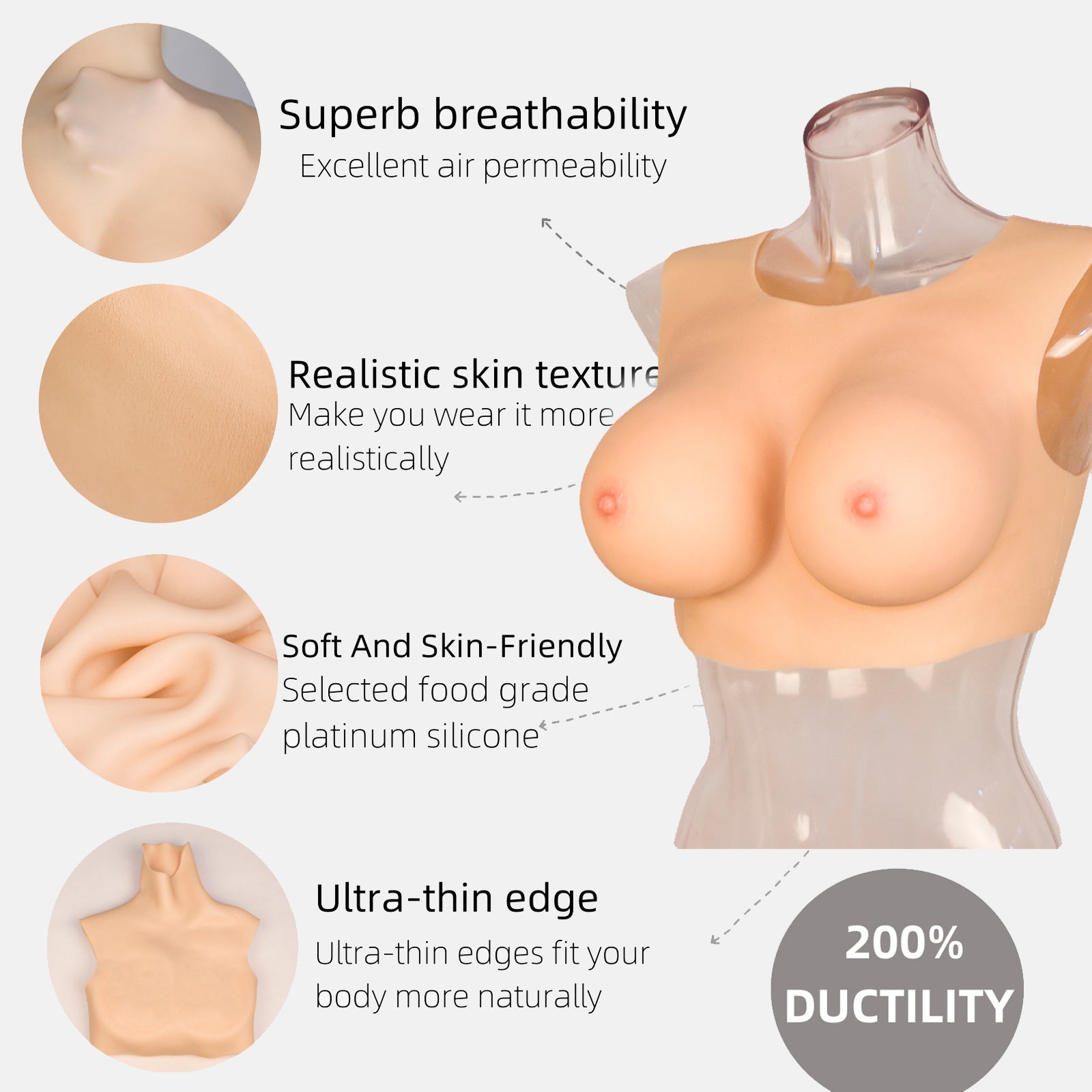 GorgeousU Crew Neck Realistic Silicone Breast Forms C to G Artificial Fake Boobs for Crossdresser Cosplay Trans