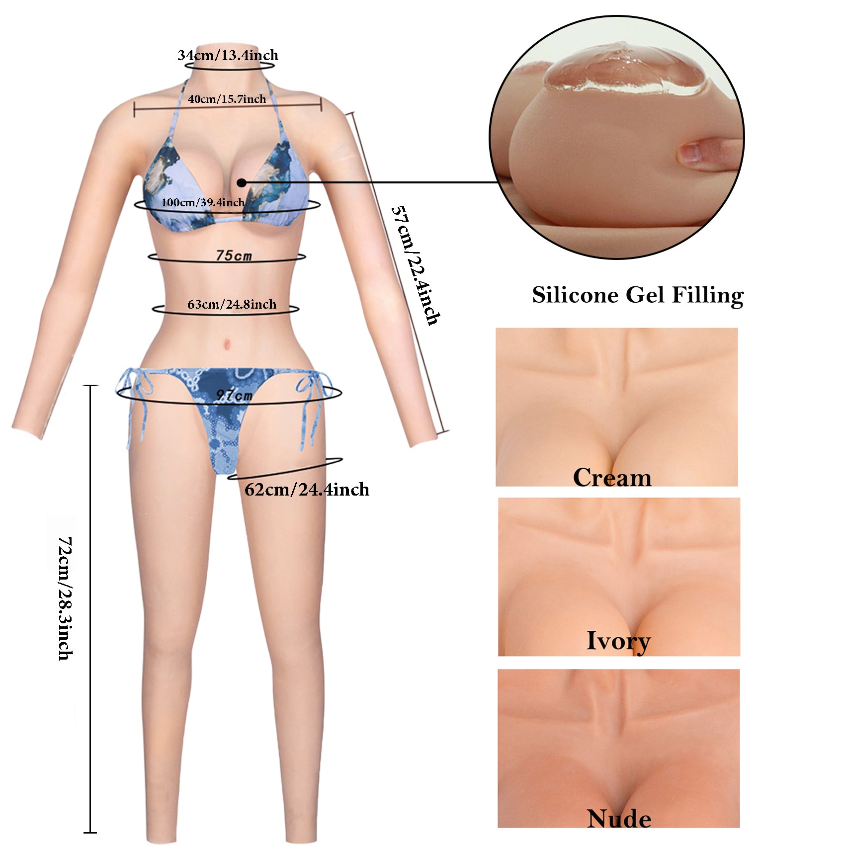 Crossdresser Whole-body Suits with Fake Boobs Silicone Breast Forms with Fake Vagina for Trans Cosplay Drag Queen Silicone Breastplate