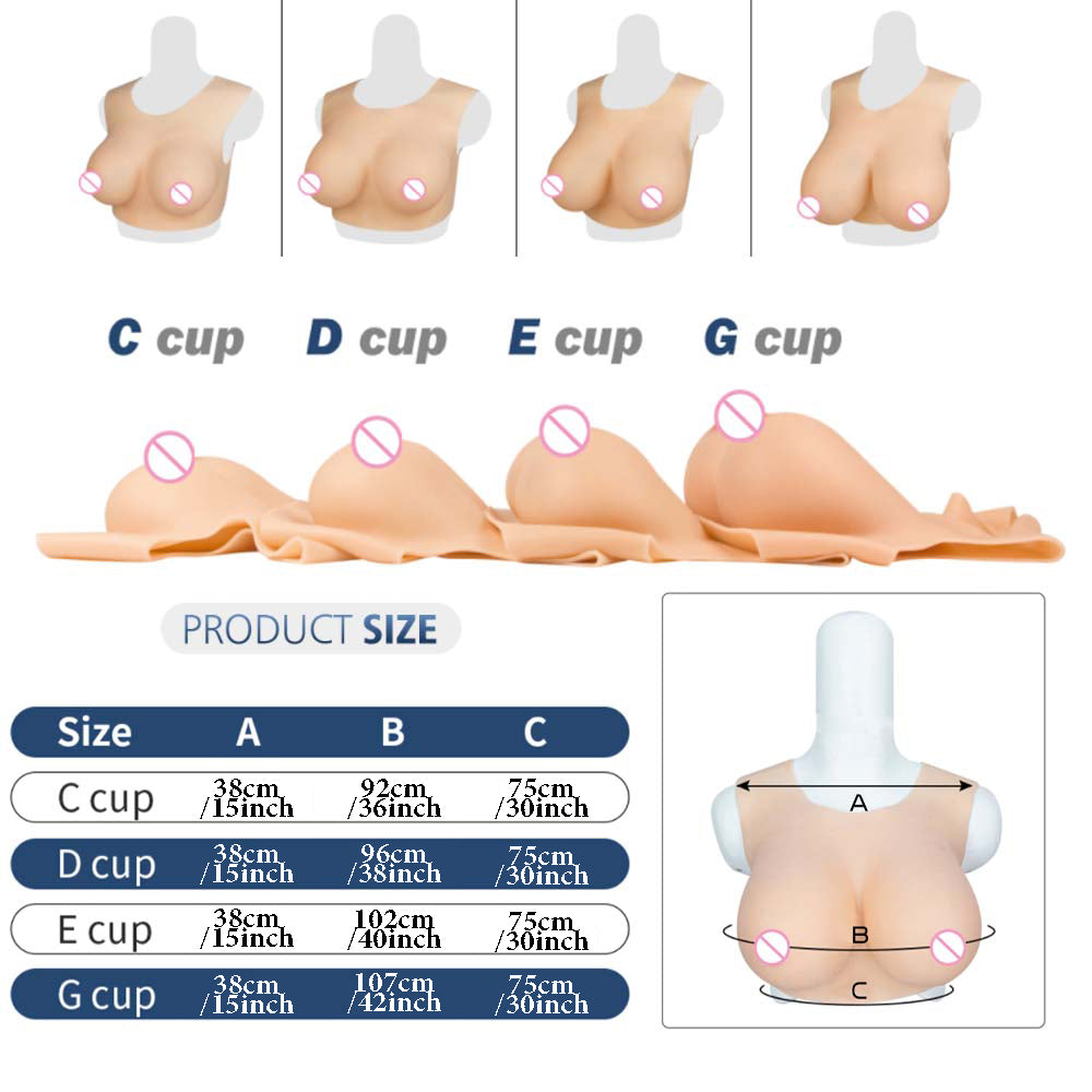 GorgeousU Crew Neck Realistic Silicone Breast Forms C to G Artificial Fake Boobs for Crossdresser Cosplay Trans