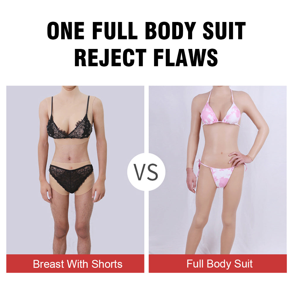 Crossdresser Whole-body Suits with Fake Boobs Silicone Breast Forms with Fake Vagina
