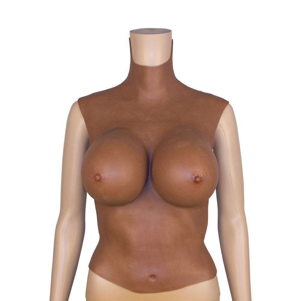 Crossdressing Black Skin Silicone Half-body Breast Form with Belly Button
