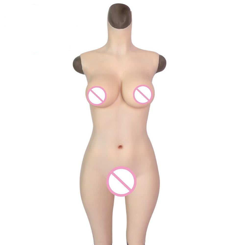 Crossdresser Silicone Body Suits Knee Length Shorts with Breast Form